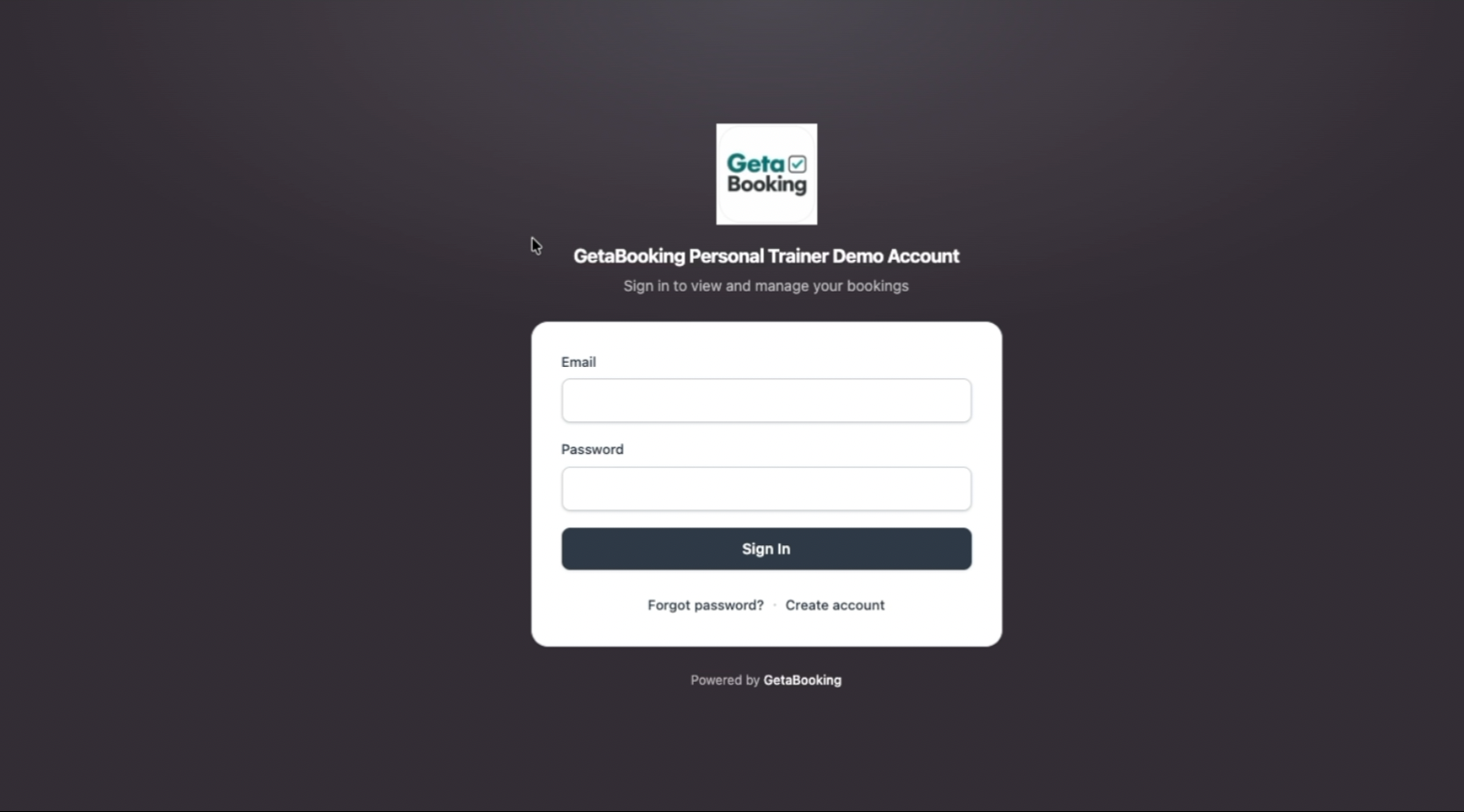 GetaBooking Customer Portal sign-in screen preview