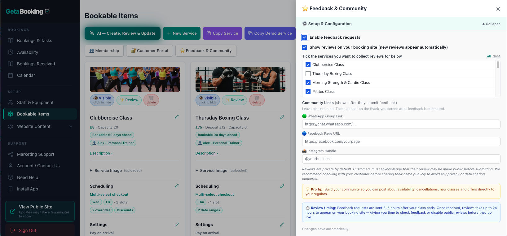 GetaBooking automated reviews demo preview